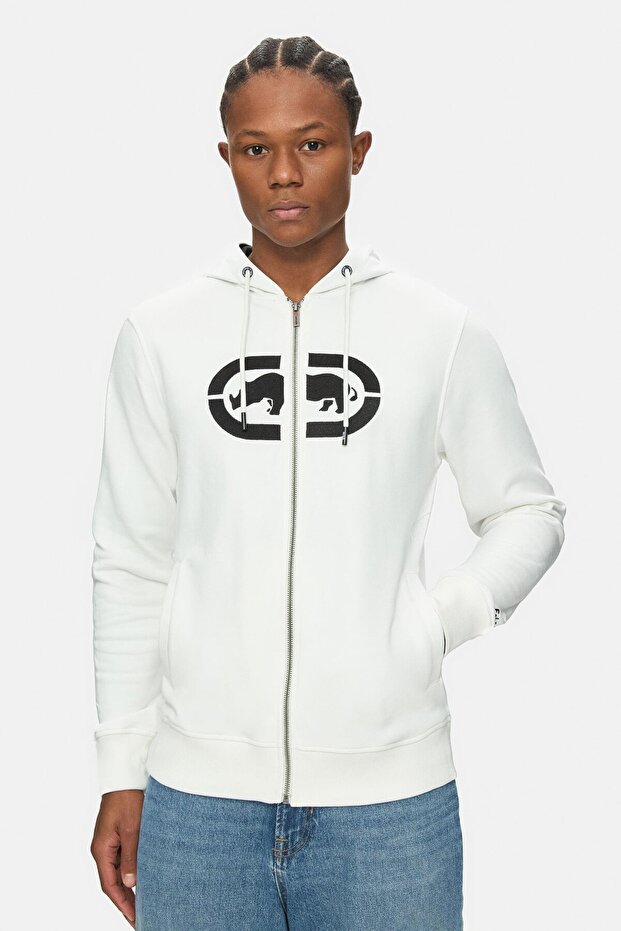 Grayton White Hooded Zippered Embroidered Standard Men's Cardigan
