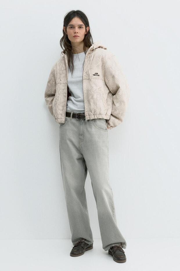 Kapüşonlu yılan desenli ceket - 3