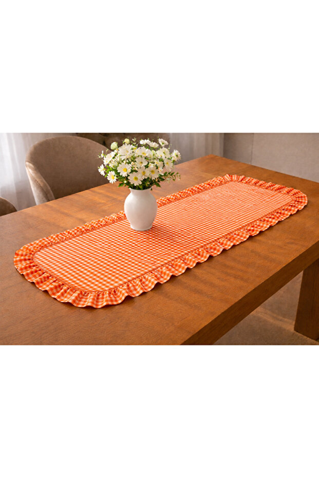 Orange Checked Floral Detail Runner 40X110