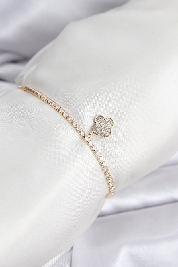 Yonca Model Zircon Stone Gold Color Elevator Waterway Bracelet - Ebj260123W39151