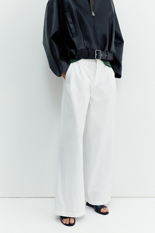 Beyaz çift pensli pantolon - 3
