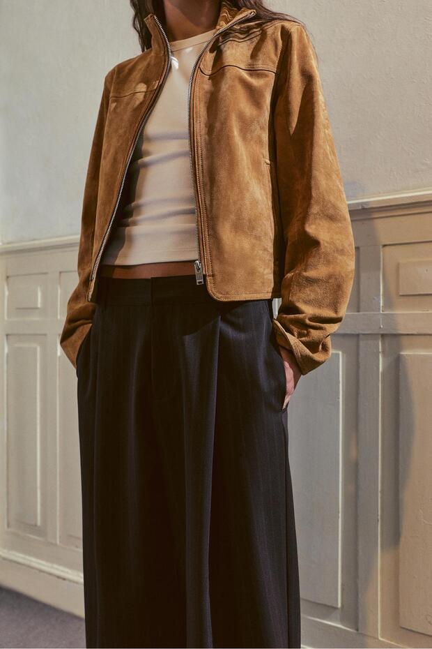 Çizgili pensli barrel pantolon - 1