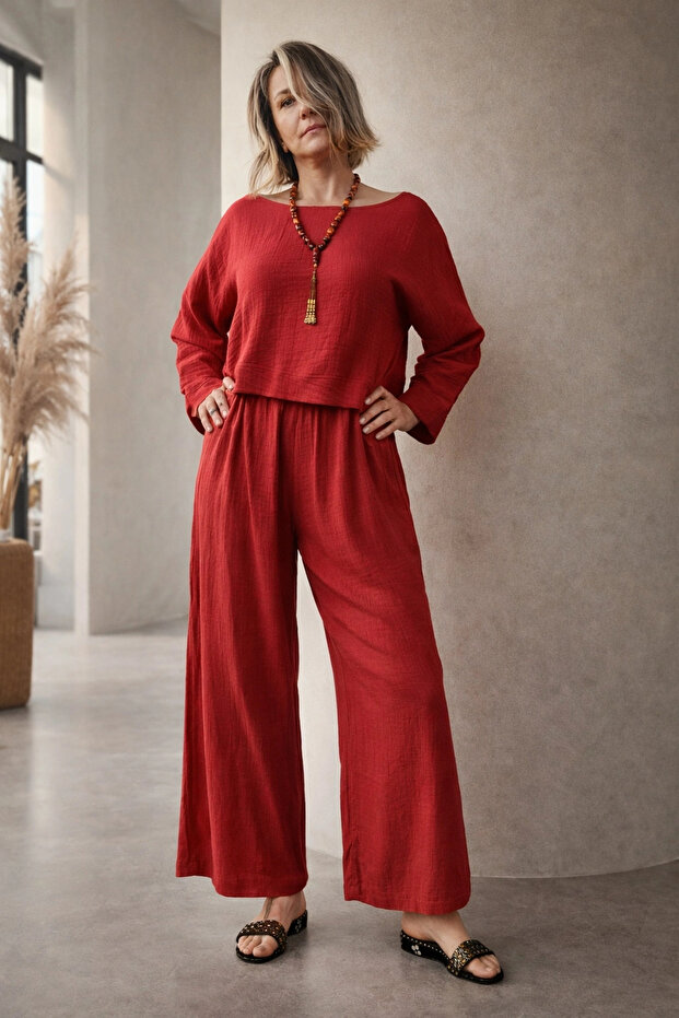 Soul Muslin Blazer Pants Suit / Red