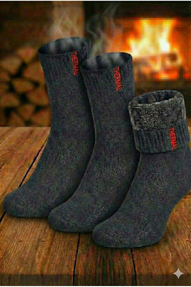 3-Pack Thermal Towel Socks - Inside Ş Fleece-Lined Winter Thick Socks Anthracite