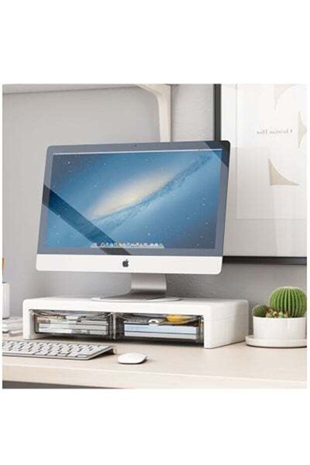 Wood Computer Monitor Stand with Keyboard Organizer, Desktop Riser for PC/TV/Laptop