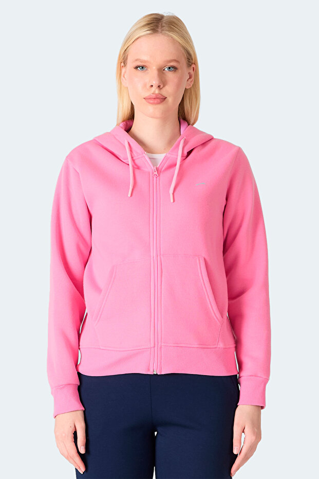 Milio I Women's Zippered Hooded Pocket Rose Sweatshirt