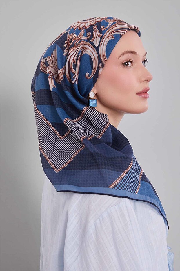Indigo Bead Pattern Silk Coton Scarf