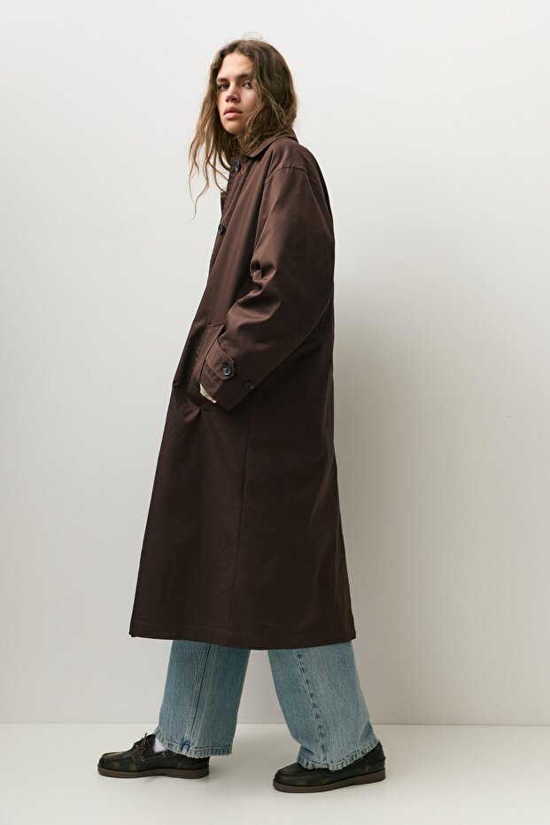 Kahverengi oversize trençkot - 6