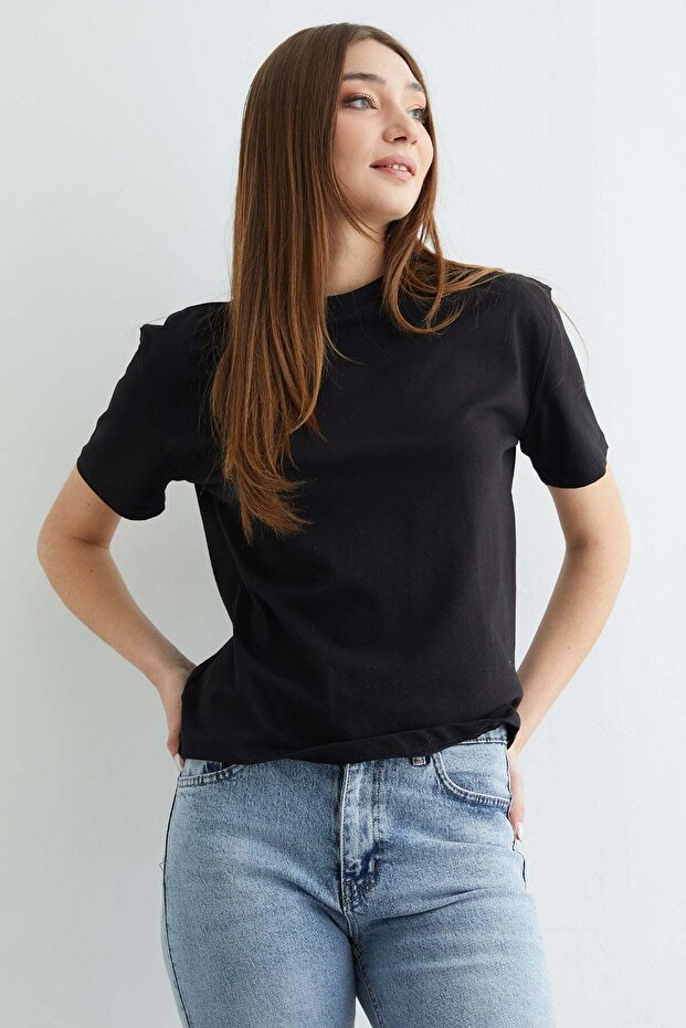 Basic Bisiklet Yaka Tişört - 6