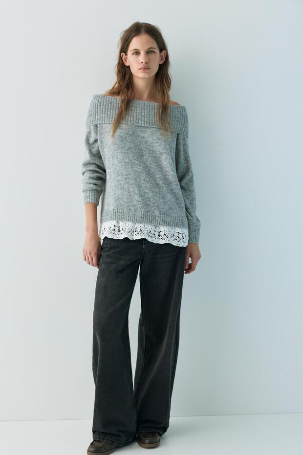 Bardot kombine dantelli kazak - 3