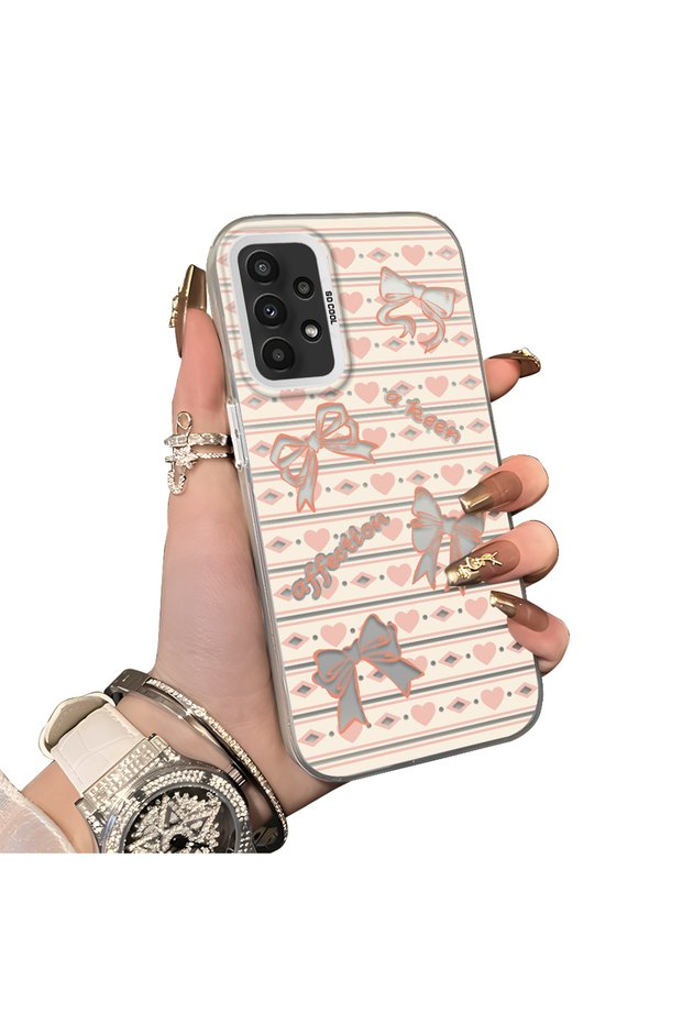 Samsung Galaxy A23 Compatible Hard Acrylic Back Silicone Edge Lens Protection Case Knot Pattern