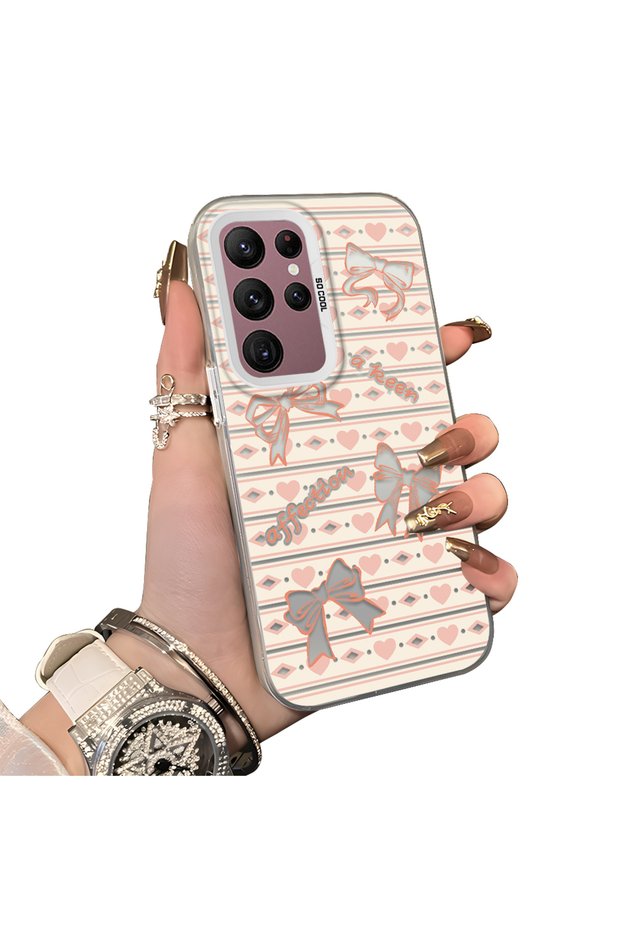 Samsung Galaxy S22 Ultra Compatible Hard Acrylic Back Silicone Edge Lens Protection Case Knot Pattern