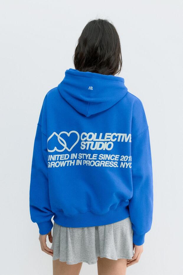 Mavi kalp desenli kapüşonlu sweatshirt - 5