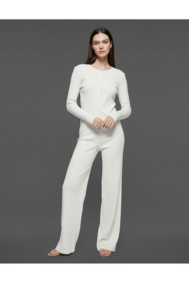 100% Cotton Pointelle Wide-Leg Pajama Bottoms