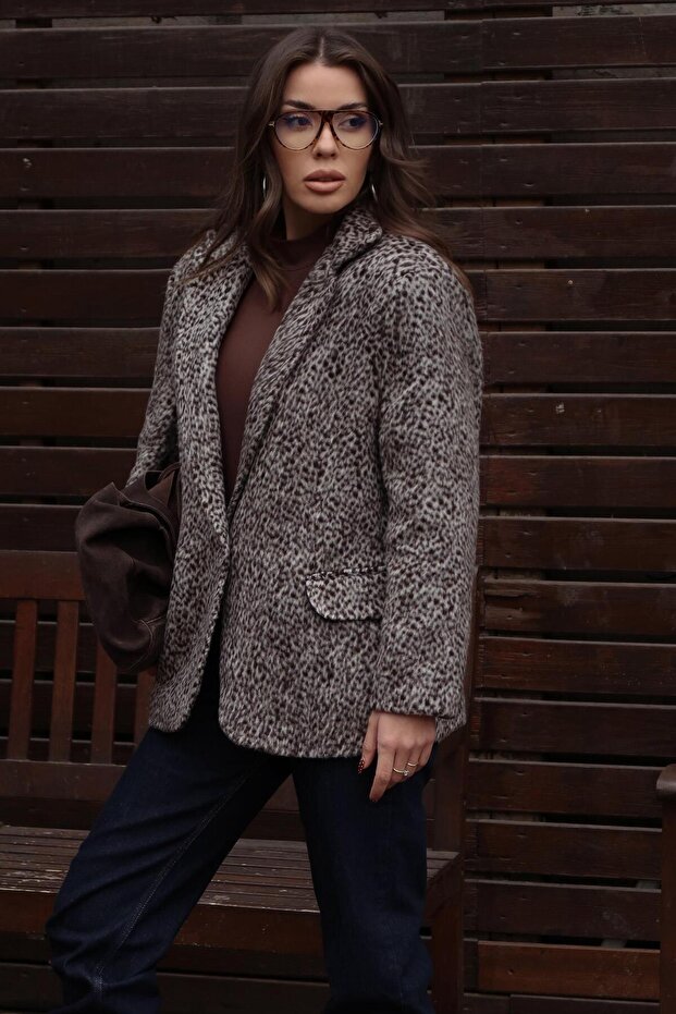 Leopard Patterned Cashmere Jacket 6182 - 5