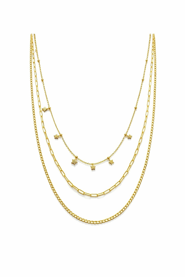 Çelik 3lü Zincir Kolye - 1