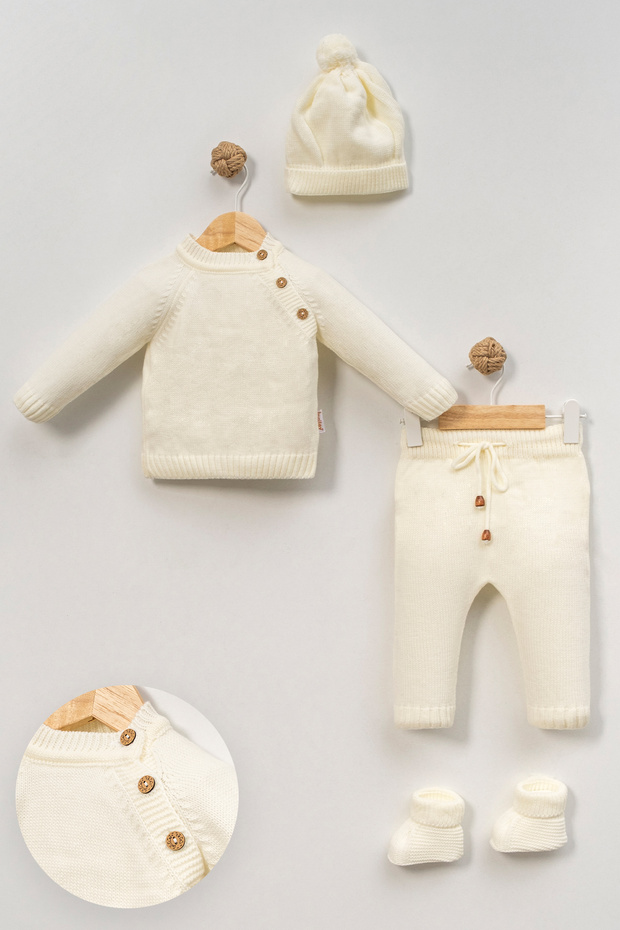 Baby Knitwear 4-Piece Set, Sweater-Pants-Hat-Booties