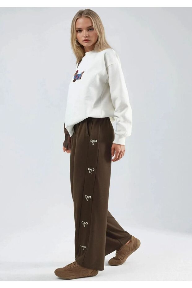 Modal Textured Bow-Knot Embroidered Pants