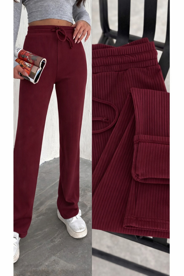 Women's Wide-Legged Corduroy Trousers with Fleece Inside I Inside Wi Wide Leg Sweatpants Bottoms Burgundy
