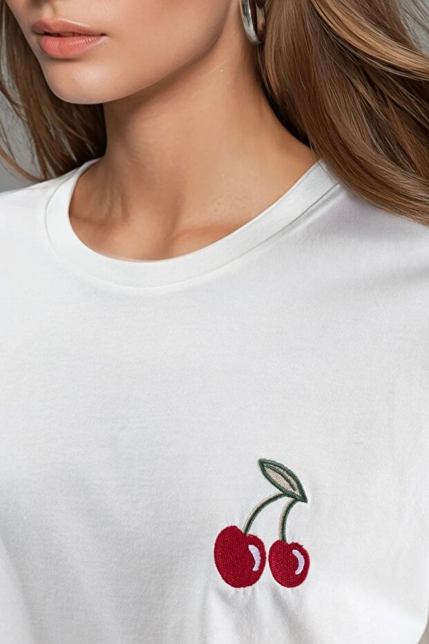 Oversize Nakışlı Örme T-Shirt - 6
