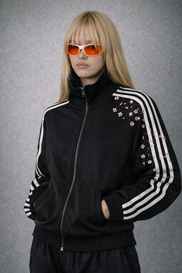 Striped Flower Oversized Unisex Jacket
