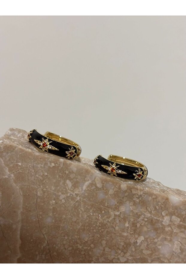 Mineli Halka Çelik Küpe - 1