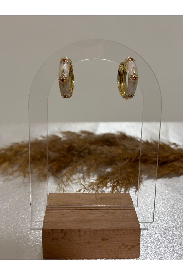 Mineli Halka Çelik Küpe - 3