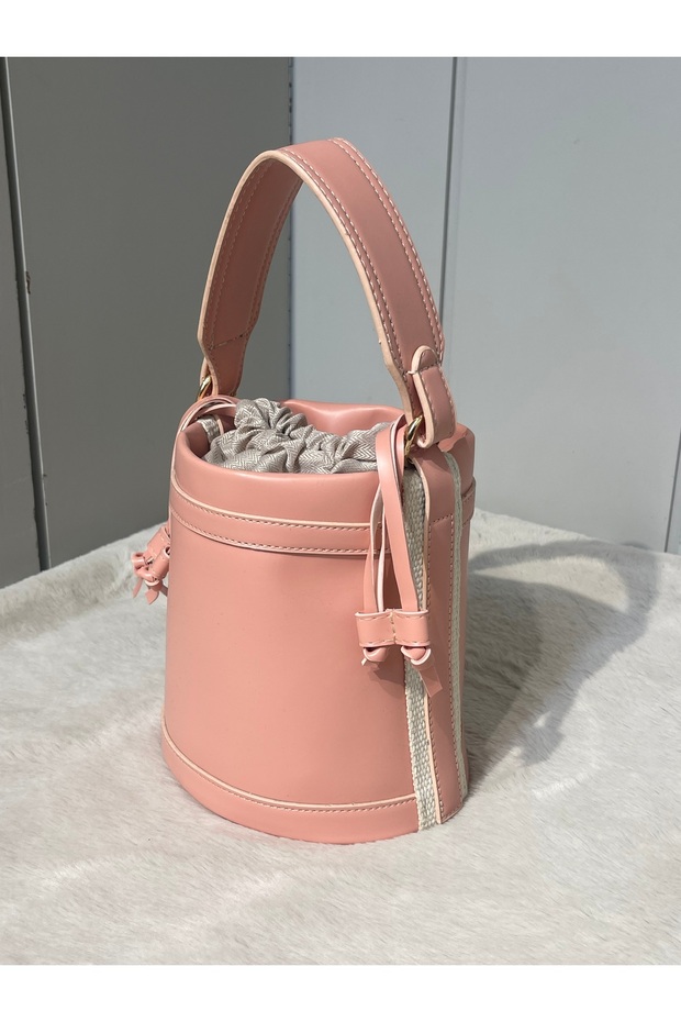 Pink Women's Drawstring Bucket Hand and Shoulder Bag