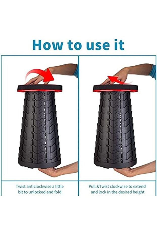 Portable Telescopic folding Camping Stool. Adjustable Height Lightweight - 4