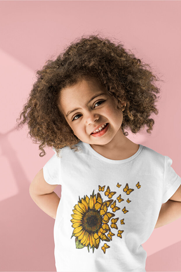 Flower Printed Cotton Crewneck Short Sleeve T-Shirt for Girls