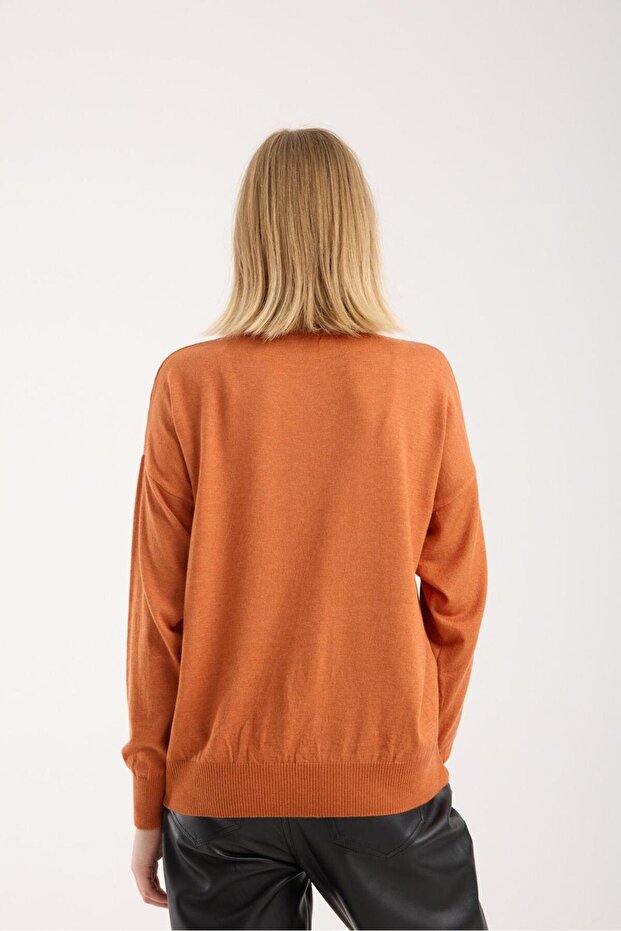 Kadın triko kazak yumuşak doku dik yaka basic - 2