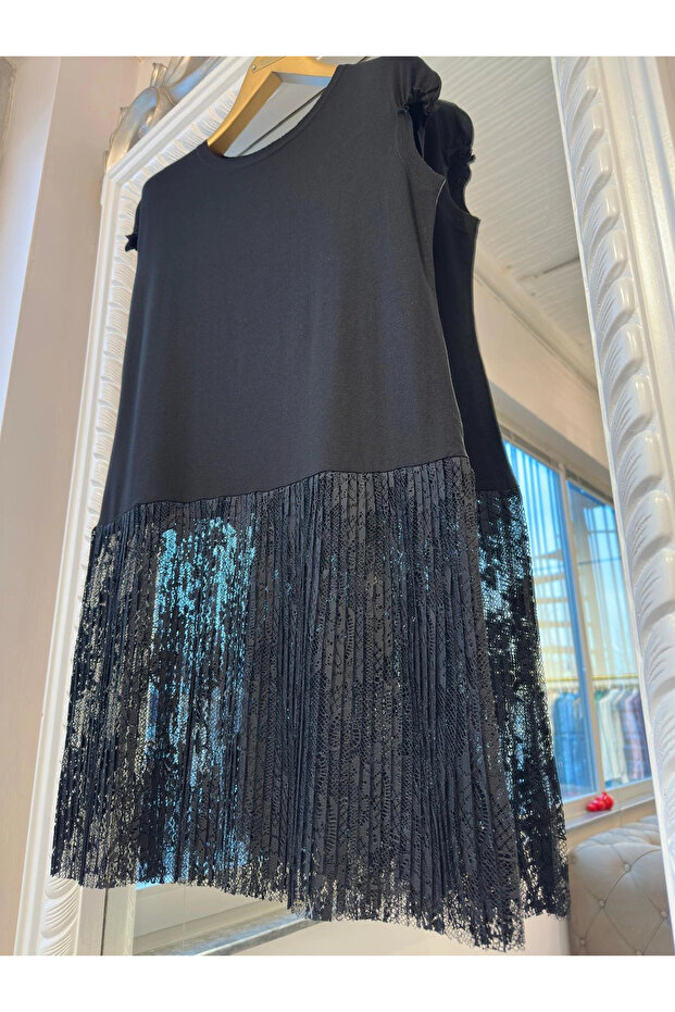 Dantel Pliseli İç Tunik - Siyah - 5