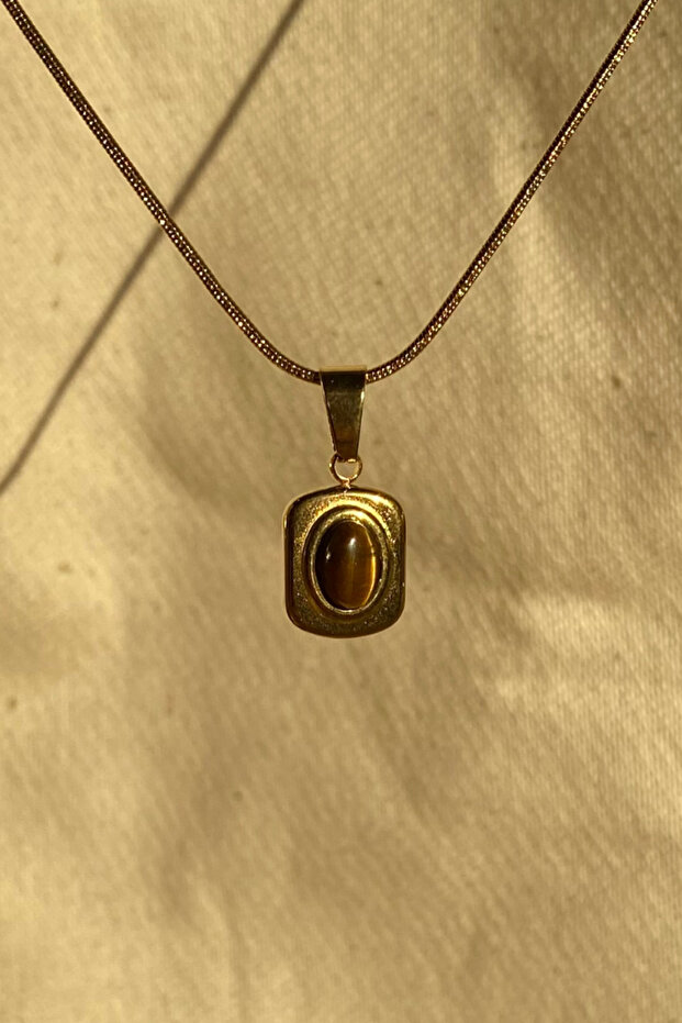 Mahogany Stone Coffee Steel Necklace Pinterest Model Tarnish Resistant 45 cm