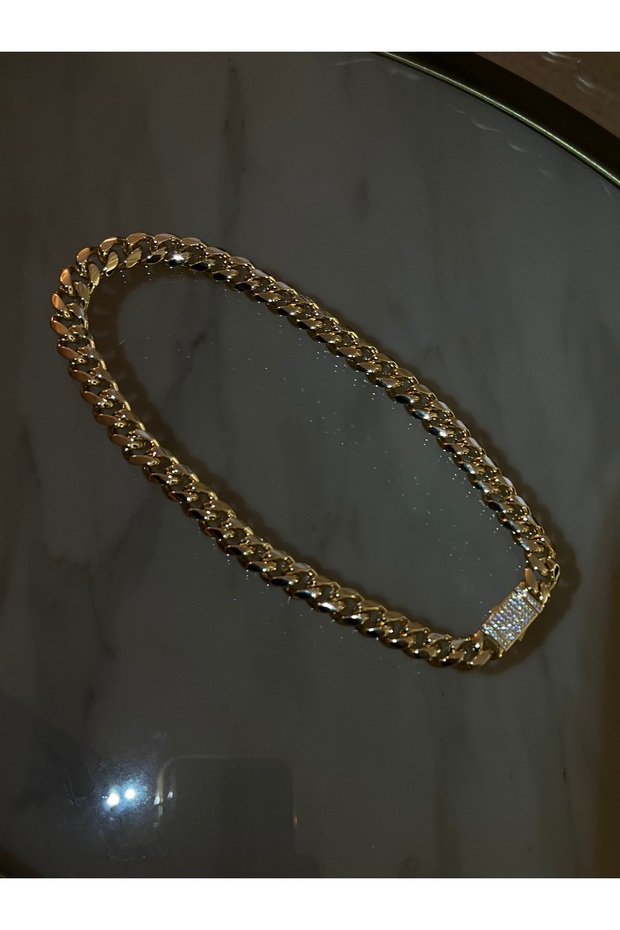 Taşlı Gurmet Model Kalın Zincir Kolye - 2