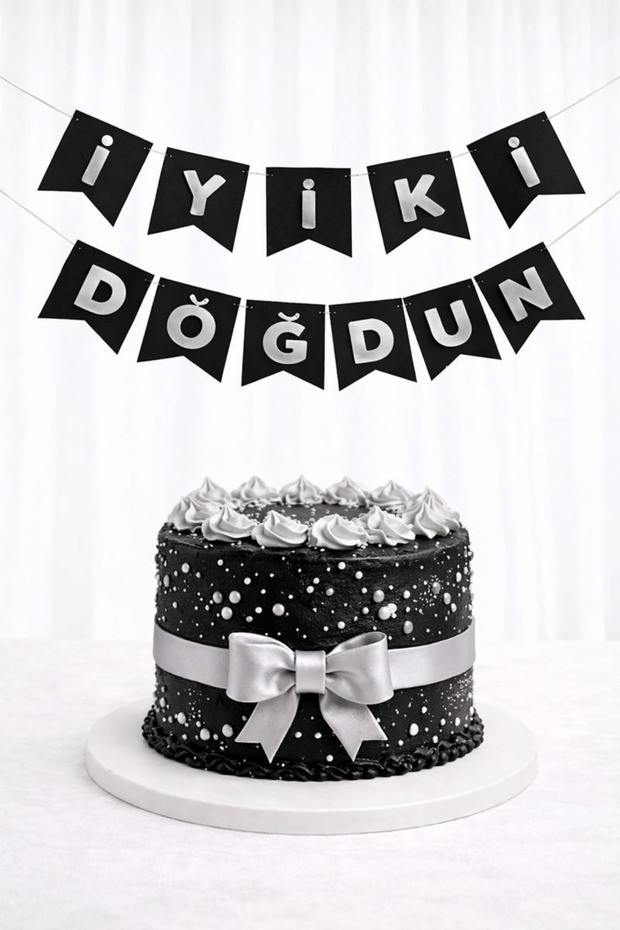 Black Cardboard Happy Birthday Banner with Silver Writing Birthday Decorations Party Ornament
