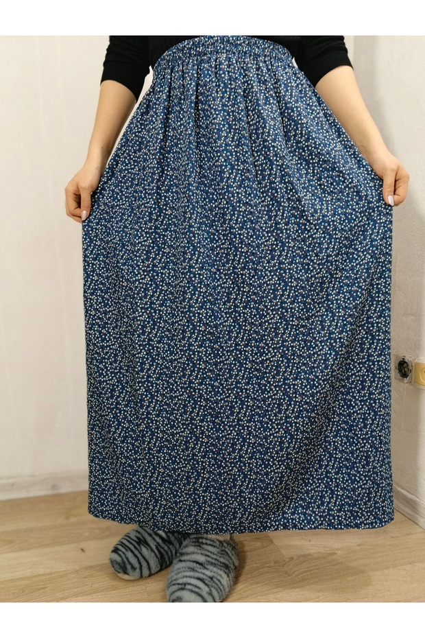 Elastic Waist Colorful Patterned Viscose Printed Fabric Maxi Skirt, Prayer Skirt