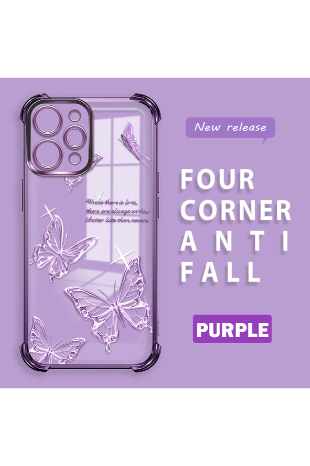 Redmi 12 4g Compatible Transparent Four-Corner Silicone Cover Glossy Edge Case Butterfly Pattern