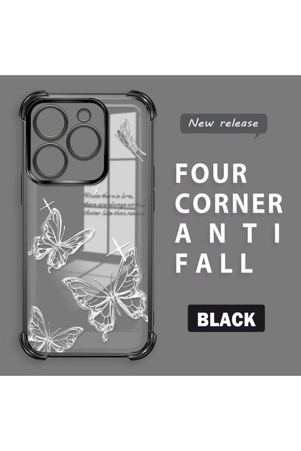 Tecno Spark Go 2024 Compatible Transparent Four-Corner Silicone Cover Glossy Edge Case Butterfly Pattern