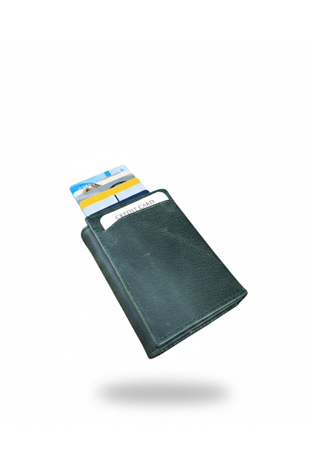 Genuine Leather Automatic Mechanism Wallet Credit Card Holder Green Crazy
