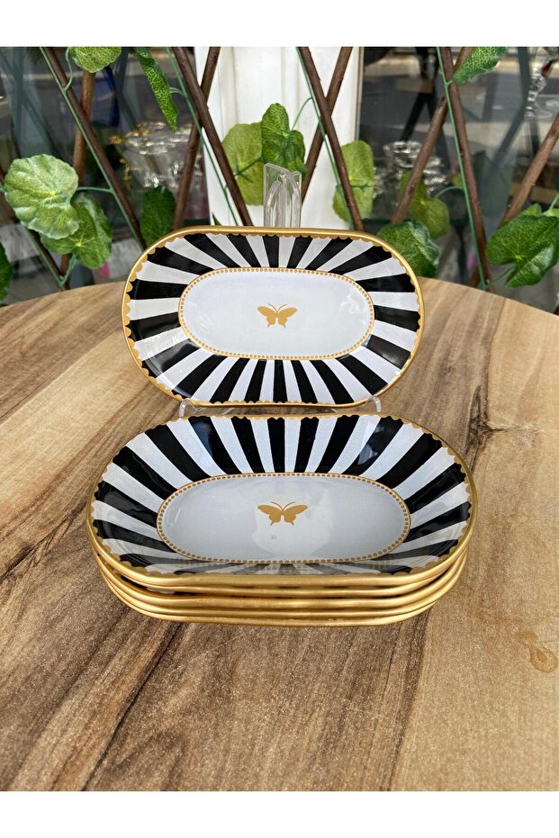 Black and White Butterfly Model 6-Piece Glass Breakfast Presentation Snack Bowl Set
