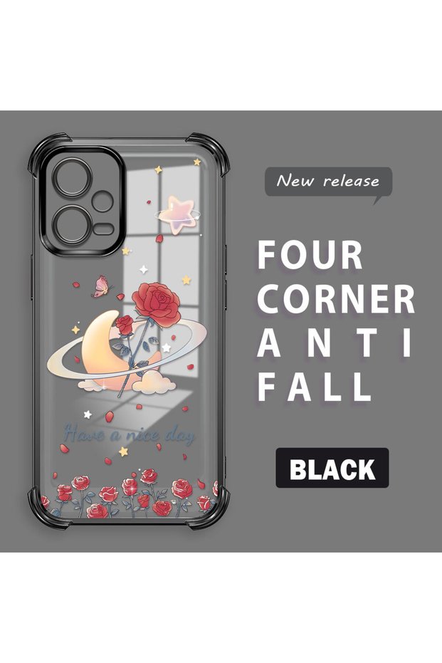 Poco X5 5g Compatible Transparent Four-Corner Silicone Coated Glossy Edge Case with Star Pattern