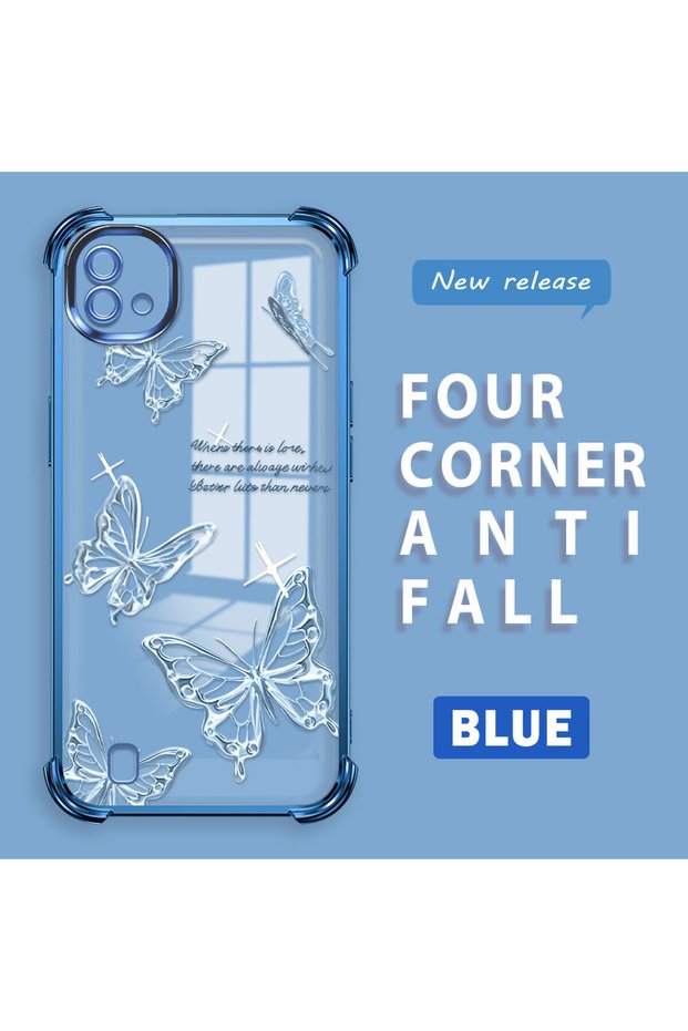 Realme C11 2021 Compatible Transparent Four-Corner Silicone Coating Glossy Edge Case Butterfly Pattern