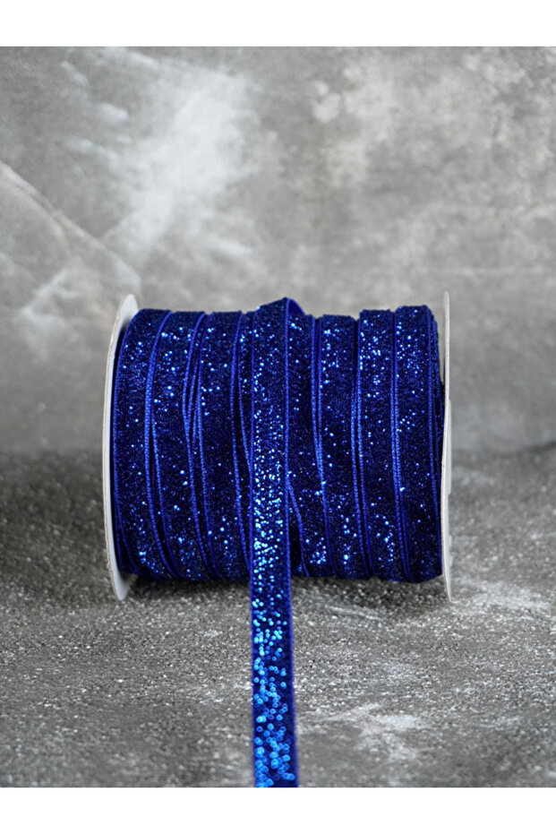 1 cm Velvet Decorative Ribbon 3 Meters (Navy Blue)-1 cm Glitter Ribbon
