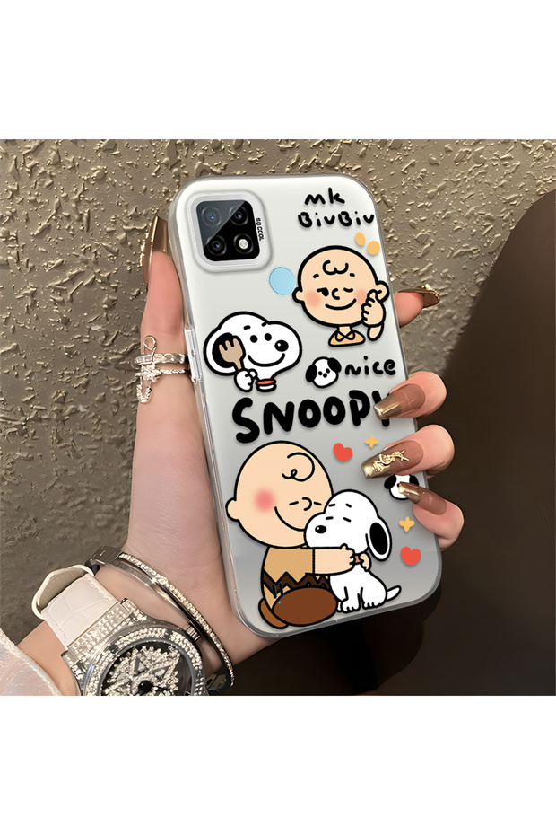 Realme C21 Compatible Hard Acrylic Back Silicone Edge Lens Protection Case Snoopy Pattern