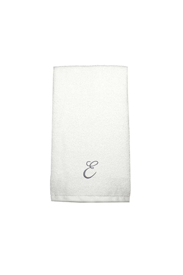 Monogrammed Letter "E" Hand Towel Silver Thread Cotton Personalised Letter