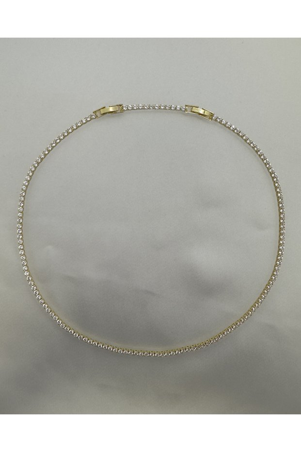 3mm Square Stone Waterway Steel Necklace - Golden Crystal River Princess
