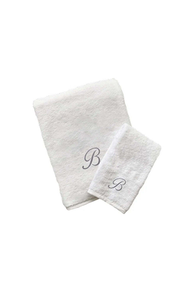 Monogrammed Letter "B" Hand & Bath Towel Silver Thread Cotton Personalised