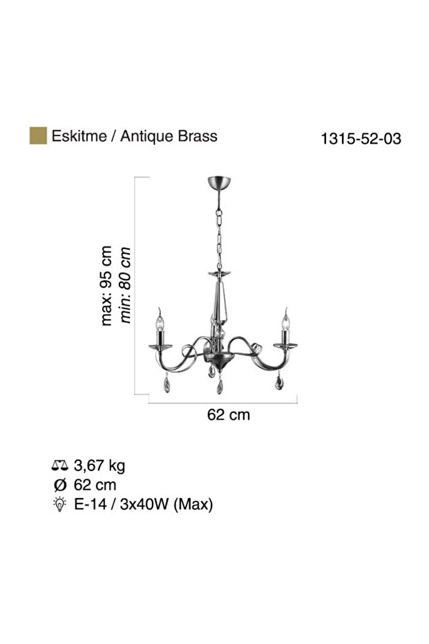 Castro 3'lü Eskitme E14 Avize - 2