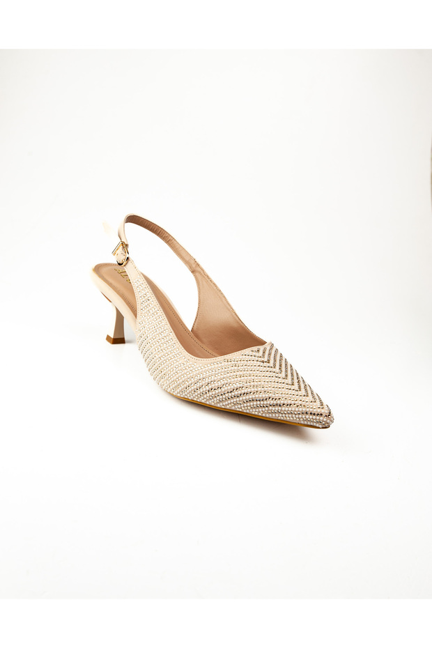 Alos 9515 Stoned Short Heeled Shoes Tan