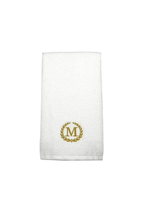 Monogrammed Letter "M" Hand Towel Gold Thread Cotton Personalised Letter